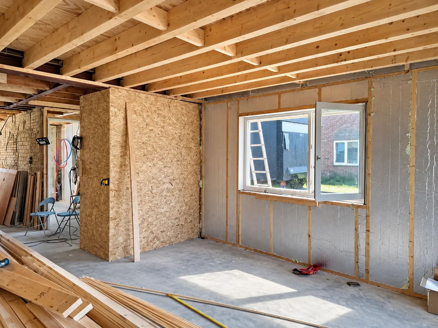 Interieur tijdens een complete woningverbouwing